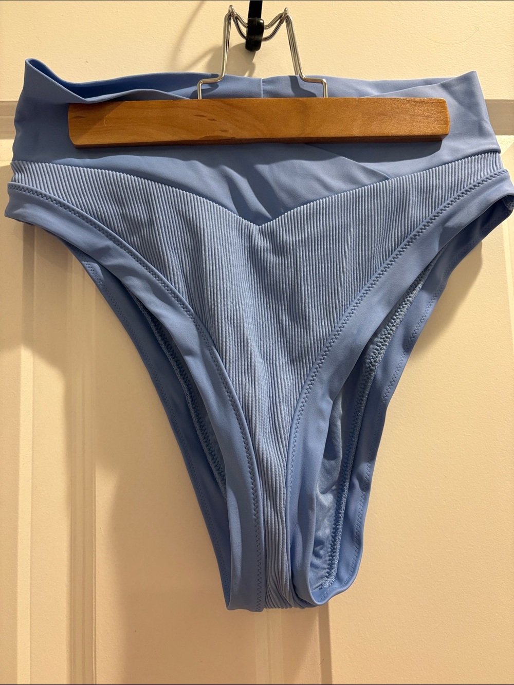 aerie Light Blue Ribbed High-Cut Bikini Bottoms